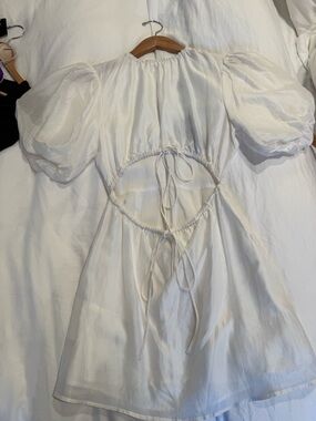 SIR the label White Mini Dress with Puff Sleeves and Cutout Back